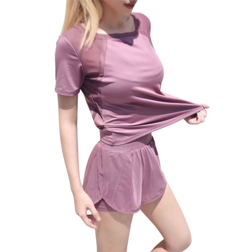 INSPORT - Setelan Baju Senam Olahraga Wanita Pakaian Senam Pola Jaring UT10/328