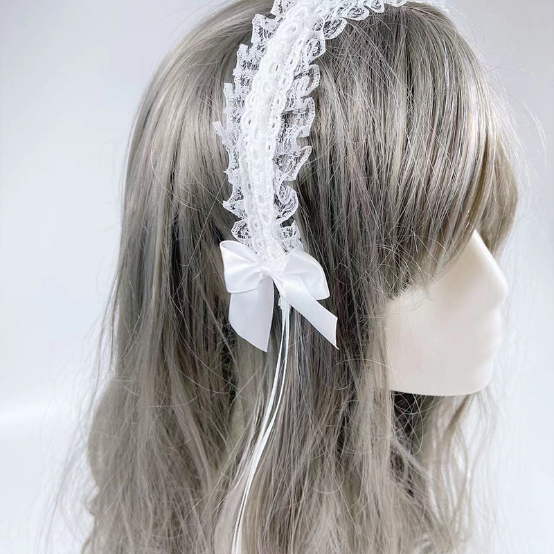 HBWL white lolita classic headband bando cosplay renda pita putih anime