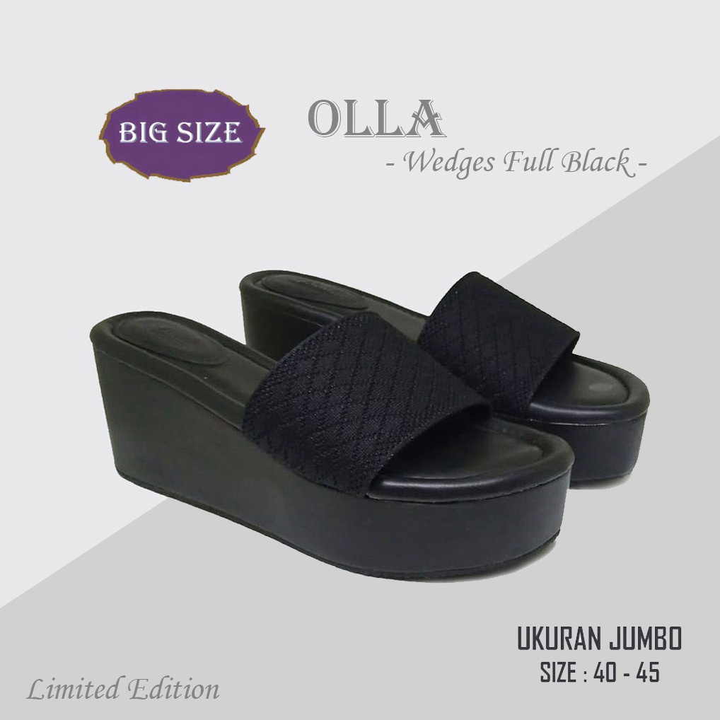 OLLA X ZAGIB | Sandal Wanita Premium Big Size Full Black Wedges Pesta Casual Ukuran Besar 40-45