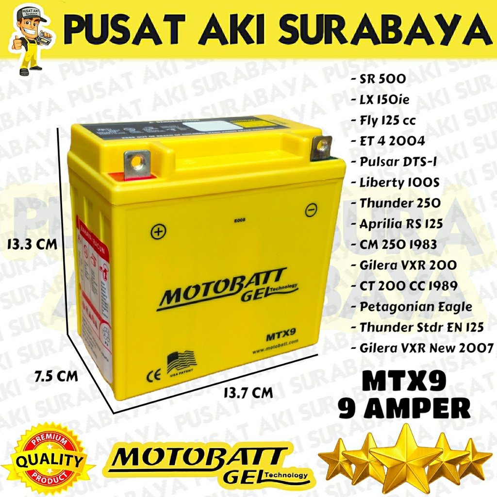 PROMO PRODUK BARU MOTOBATT MTX9 12V 9AH MOTOR SUZUKI THUNDER 250 BENELLI PETAGONIAN EAGLE APRILIA RS 125 YB7A