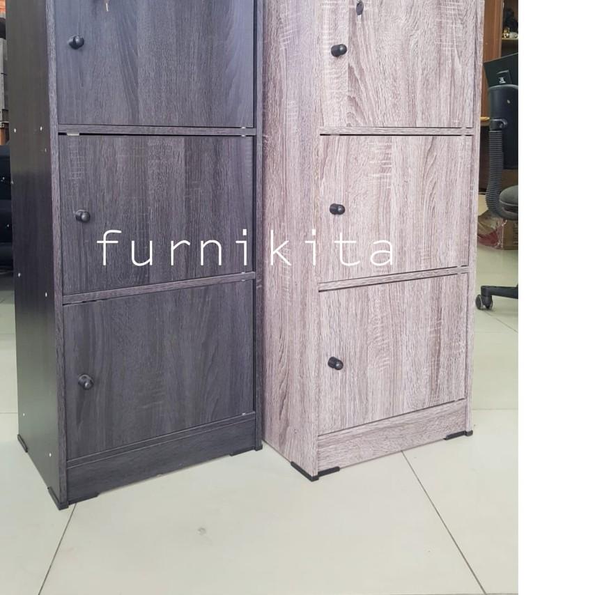 ➥ RAK SERBAGUNA SUSUN 3 KAYU DENGAN PINTU DAN KUNCI RAK BUKU ➬