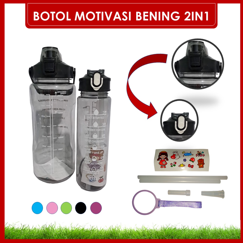 DEOSOFFICIAL -- BOTOL MINUM VIRAL MOTIVASI BENING 2IN1 KAPASITAS 2L DAN 1L ML-BM312