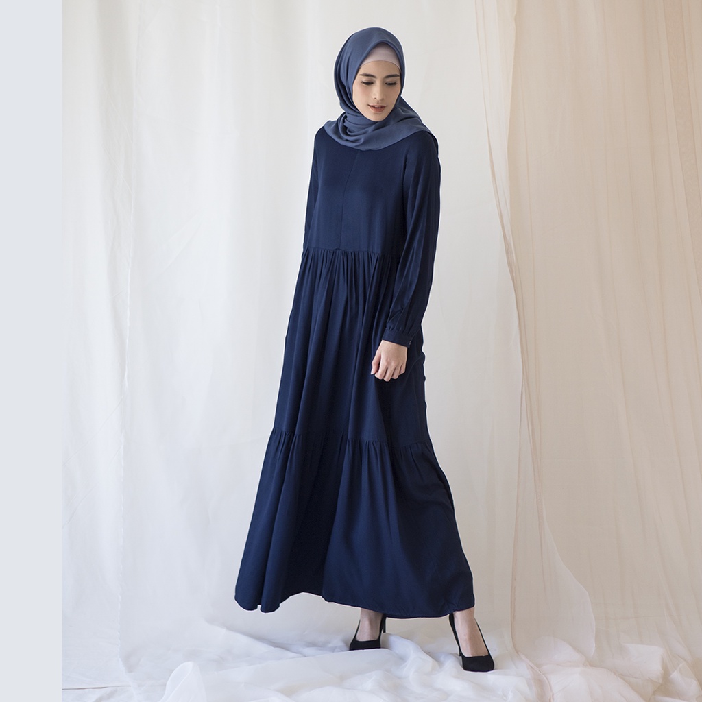 Kayana by Aska Label - Gamis wanita dress Muslim busui friendly dengan detail ruffle warna Hitam, Latte, Olive, Navy