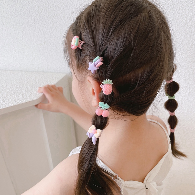 5 PCS / 5 BIJI Ikat Rambut Anak Cewek Ikat Rambut Mini Lucu Imut Unik Model Beruang Bunga Kue Ikat Kepang Ikat Ponytail Anak Kuat Elastis Childer Hair Ties