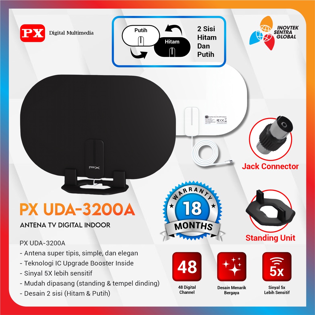 PX UDA-3200A Antena TV Digital Indoor DVB-T2 + Booster - GARANSI RESMI