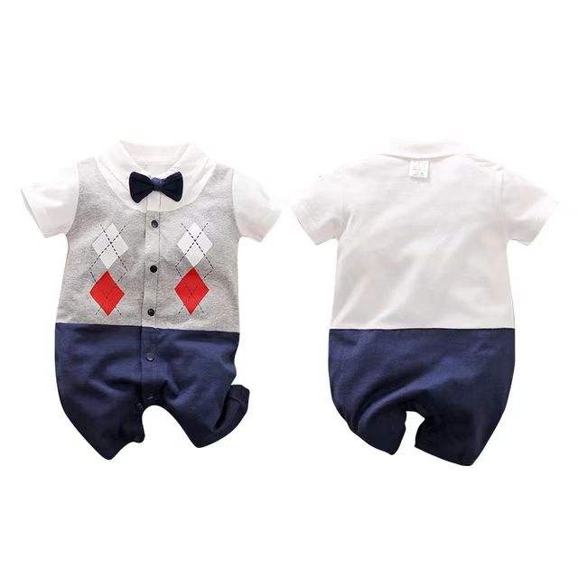 Jumper tuxedo bayi usia 0-24 bulan Import Motif KITE ABU / Baju jumpsuit baby boy lucu