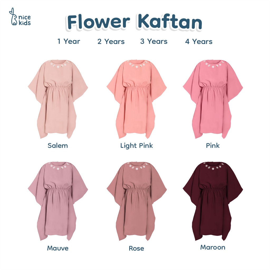 [RAMADHAN CLEARANCE SALE] Nice Kids - Flower Kaftan Dress Bunga Terusan Anak Perempuan (Pakaian Muslim Anak 1-4 Tahun)