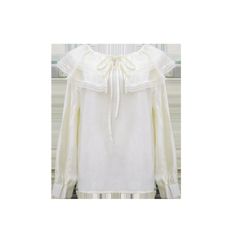 [✅BISA COD] #Sisjuly# Gaun Lipit Belakang Kemeja Busur Renda Gaya Perguruan Tinggi Vintage Wanita