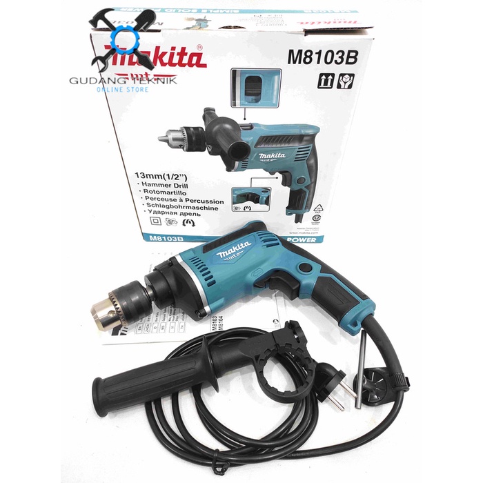 Mesin Bor Tangan Listrik Besi Kayu Beton 13mm M8103B MAKITA / Electric Impact Drill 13 mm 430 Watt M 8103B MAKITA