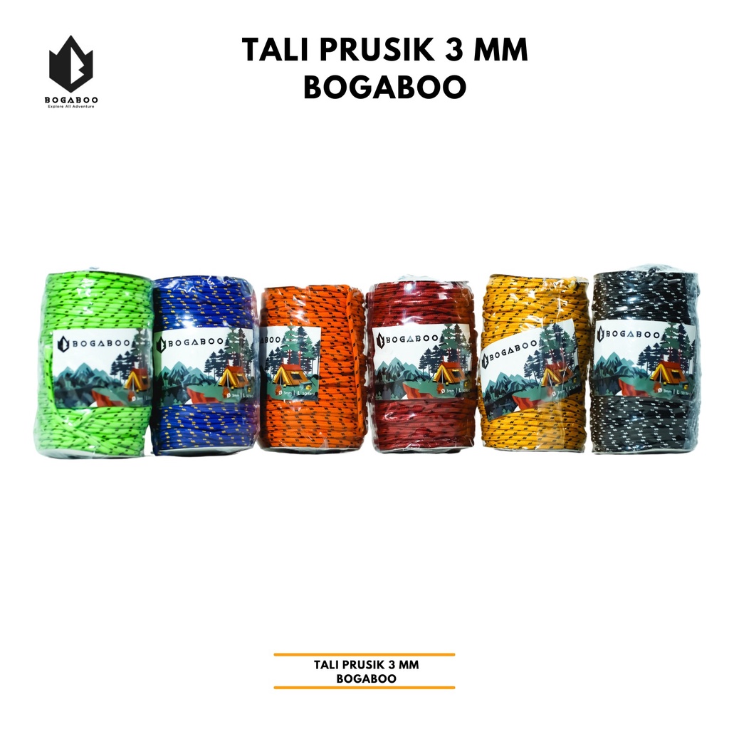 Tali Perusik 3 mm Bogaboo 1  Roll - Panjang 50 Yard / 45 Meter - Tali Prusik Jemuran - Tali Paracord - Tali Aksesoris Gelang - Tali Tenda Gunung Outdoor