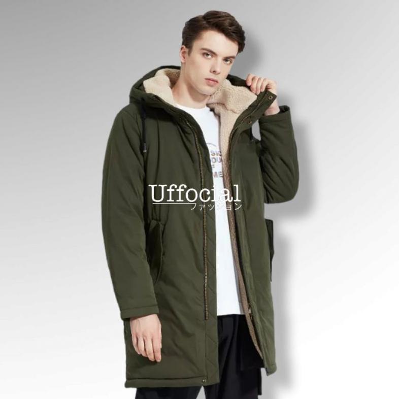 Jaket musim dingin pria berbulu tebal jaket long coat pria jaket winter jaket hangat jubah pria jake