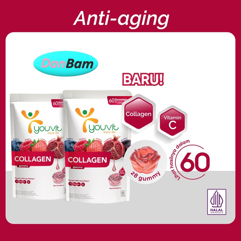 Youvit Collagen 60 Hari dengan VERISOL®️ Bioactive Collagen Peptides®️, Vitamin C, Superberries untuk Kulit Glowing