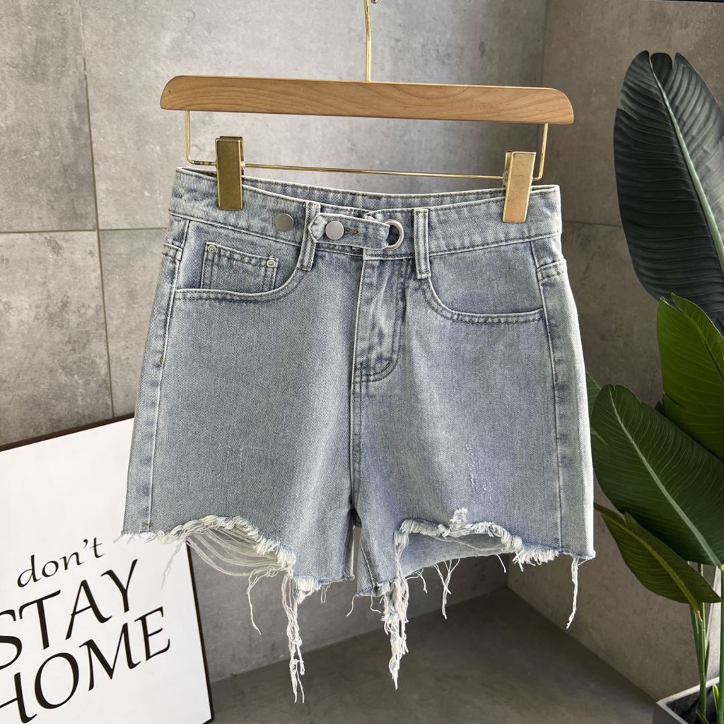 celana pendek wanita hot pants ripped denim pants highwaist wanita cewek jeans kekinian korean style