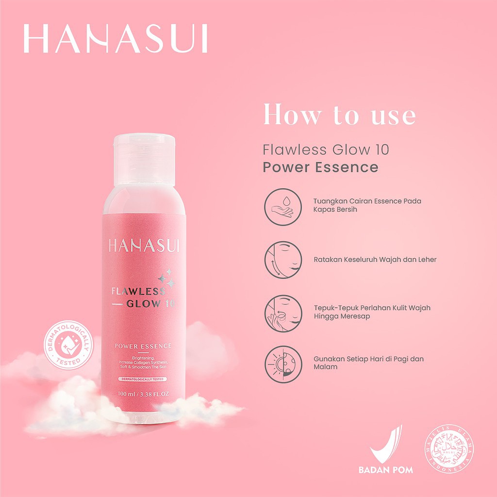 HANASUI FLAWLESS GLOW 10 POWER ESSENCE - BPOM - ESSEN WAJAH