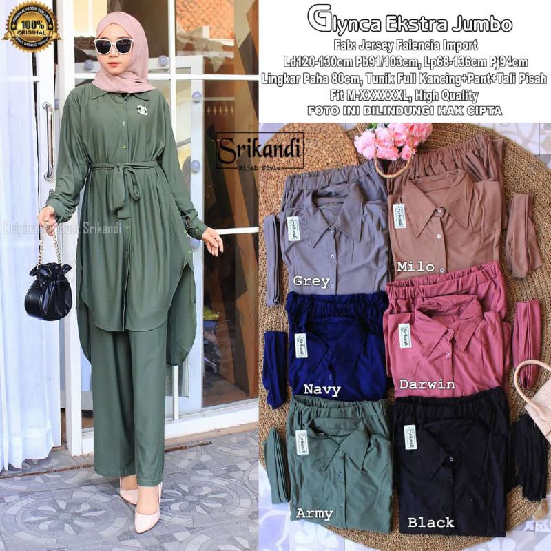 Glynca set by srikandi / setelan tunik jumbo / setelan celana / set wanita
