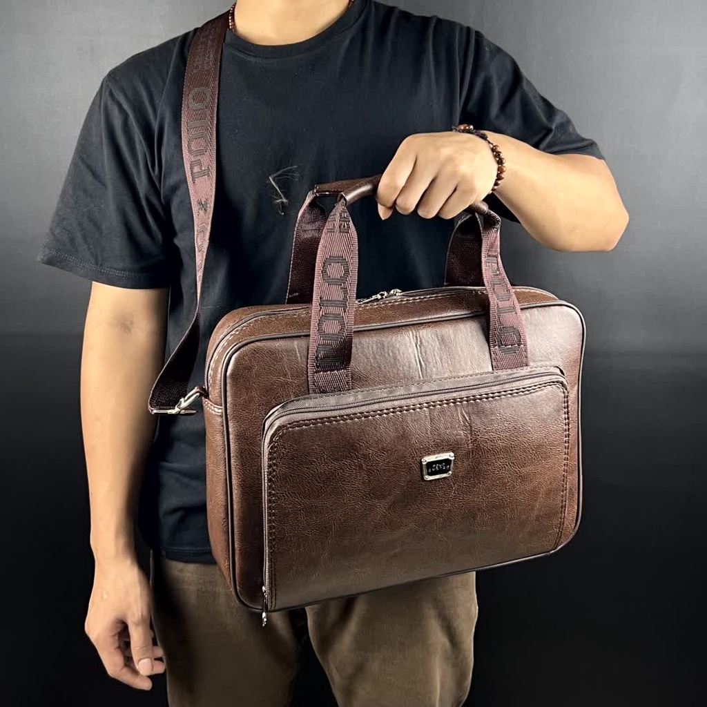 POLO AMSTAR -Tas Selempang Laptop 14&quot; Inch Bahan kulit PU Leather Tas Kantor Tas Jinjing