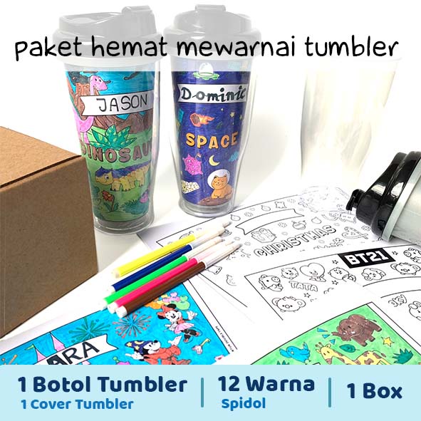 Zoetoys Paket Hemat Mewarnai Tumbler | Cari Bingkisan Hampers Seri Botol Gift Souvenir Goodie Bag Kado Ulang Tahun Christmas Disney Princess Space Easter Paskah Activity| Paket Mainan Mewarnai Aktivitas Anak Melukis | DIY Art and Craft