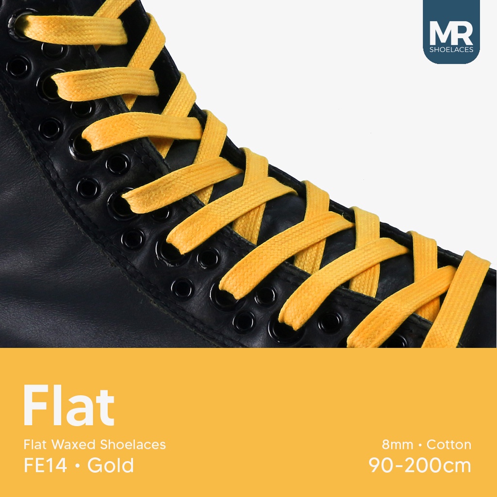 MR Shoelaces FE14 Gold (Emas) - Tali Sepatu Lilin 8mm Gepeng Flat Pipih (Waxed Laces) 90cm 100cm 120cm 150cm 200cm - untuk Sneakers - Premium Shoelace