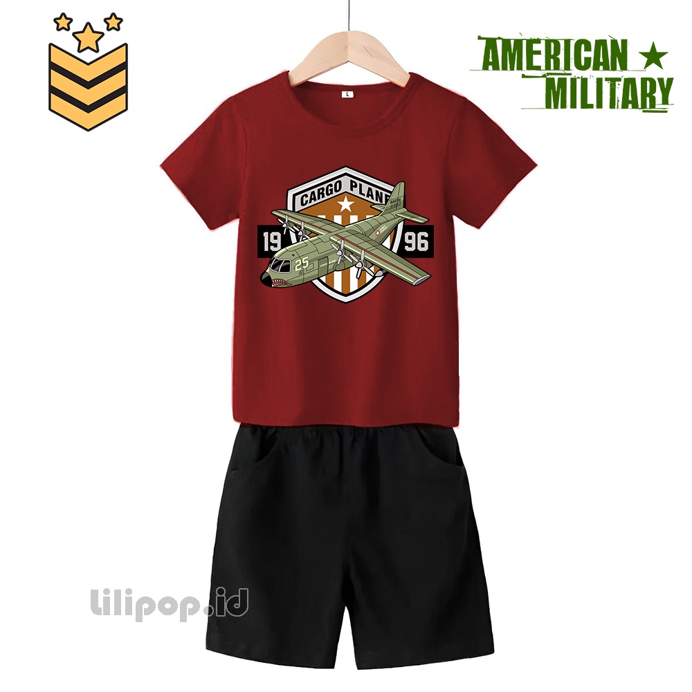 Baju Anak Stelan Kaos 3/4  bomb plane military Cowok Cewek  Usia 2 - 7 Tahun Celana Pendek Harian