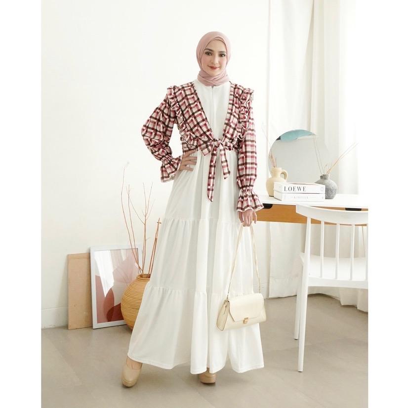 (KOD(E 833H) Gamis wanita muslim edisi lebaran premium import high quality singlet dan outer 2 in 1 