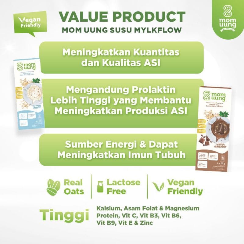 MOM UUNG SUSU ASI BOOSTER MYLKFLOW SINGAPORE CHOCOLATE ATAU CREAMY VANILLA / SUSU PELANCAR ASI/ VEGAN