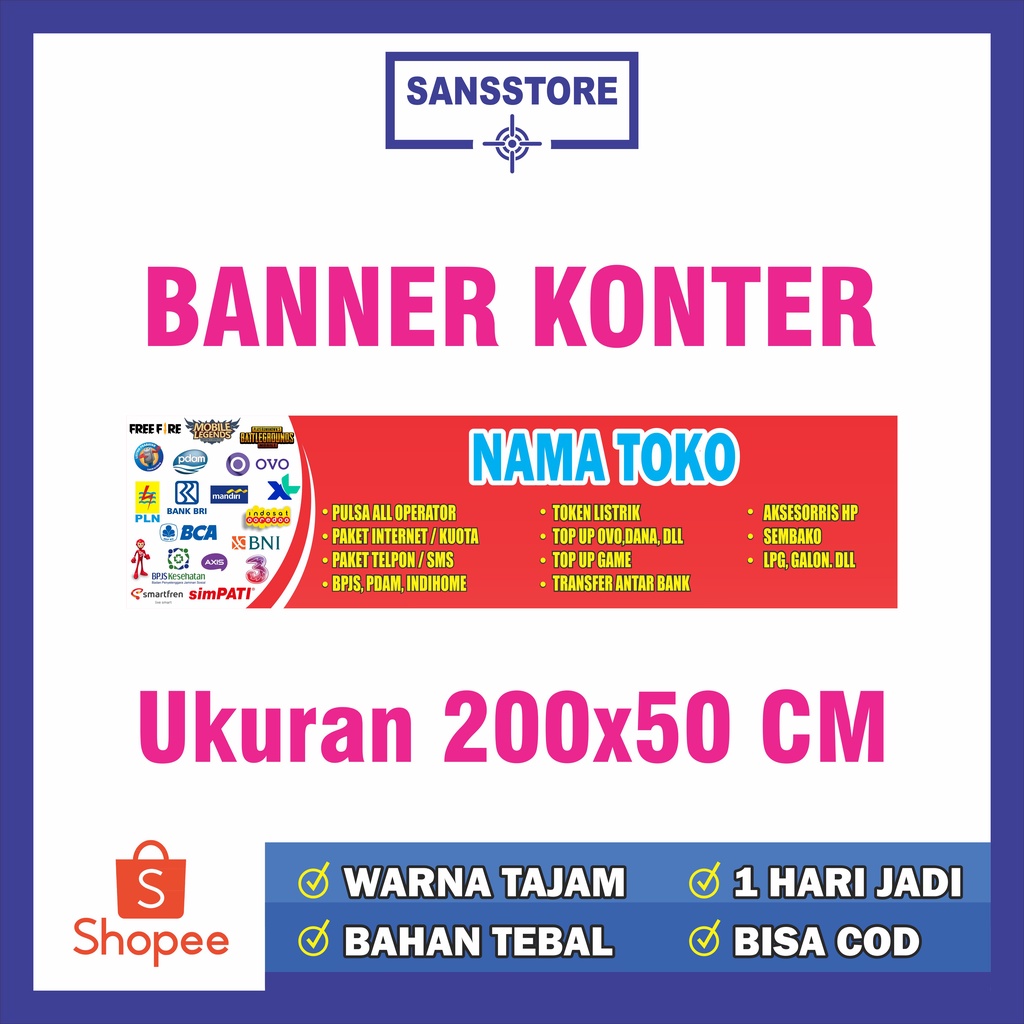 BANNER SPANDUK KONTER 200X50 FLAG KONTER