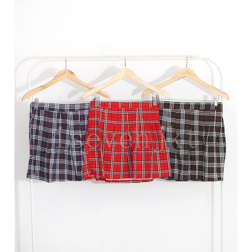 iseven p KOREAN TARTAN MINI FLARE SKIRT | ROK PENDEK MOTIF KOTAK | ROK MINI SQUARE