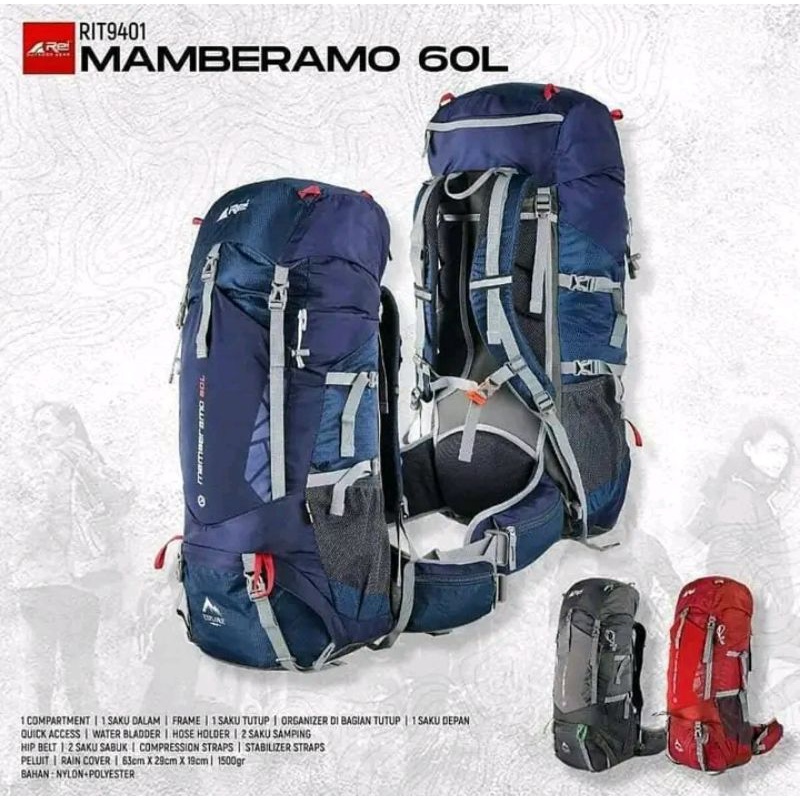 Carrier Keril Ransel Tas Gunung Arei Mamberamo 60L + Raincover