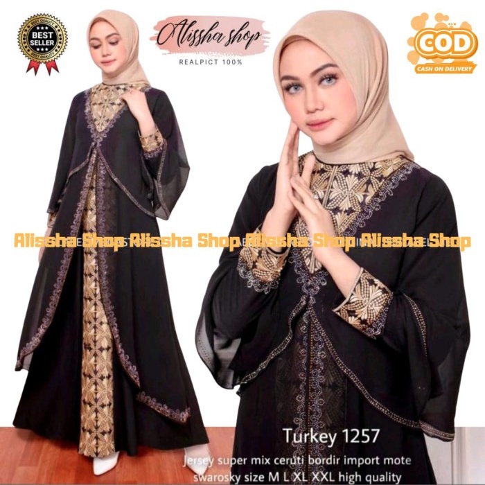 Gamis Gamis Abaya Turkey POLOS arab bahan jersey Import Mix Ceruty terbaru - Hitam, L(C3K7) Gamis Ab