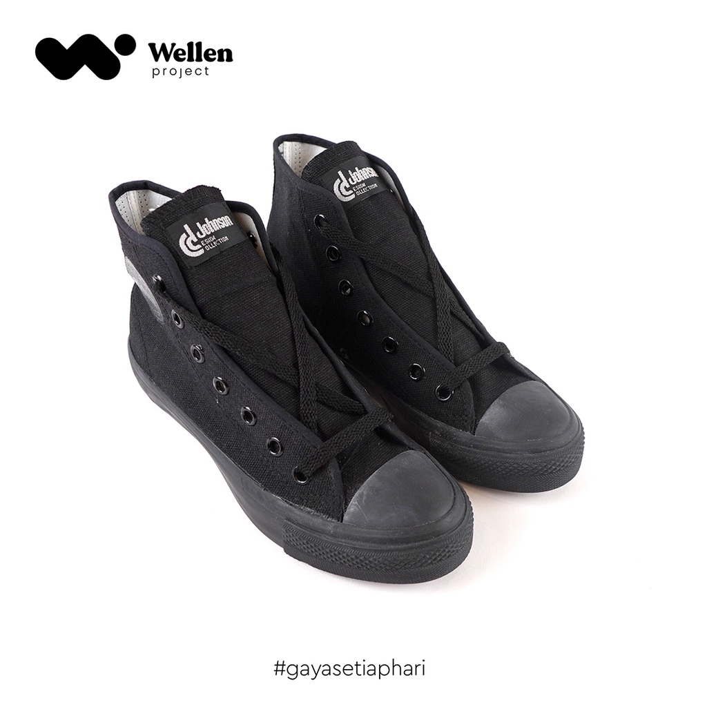 WELLEN PROJECT Johnson Basic Highcut Black Mono / Sepatu Sneakers Kasual Full Hitam
