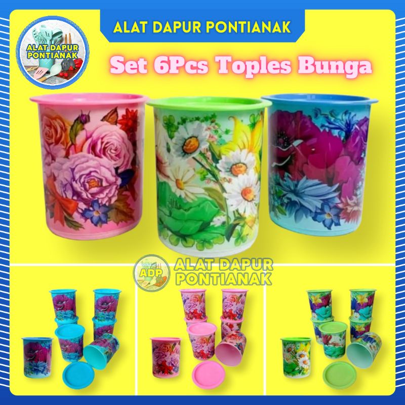 Set 6Pcs Toples Cantik Calista Spesial Motif Bunga Edisi Oentoeng Special 600ml 0,6L Odate Kedap Uda