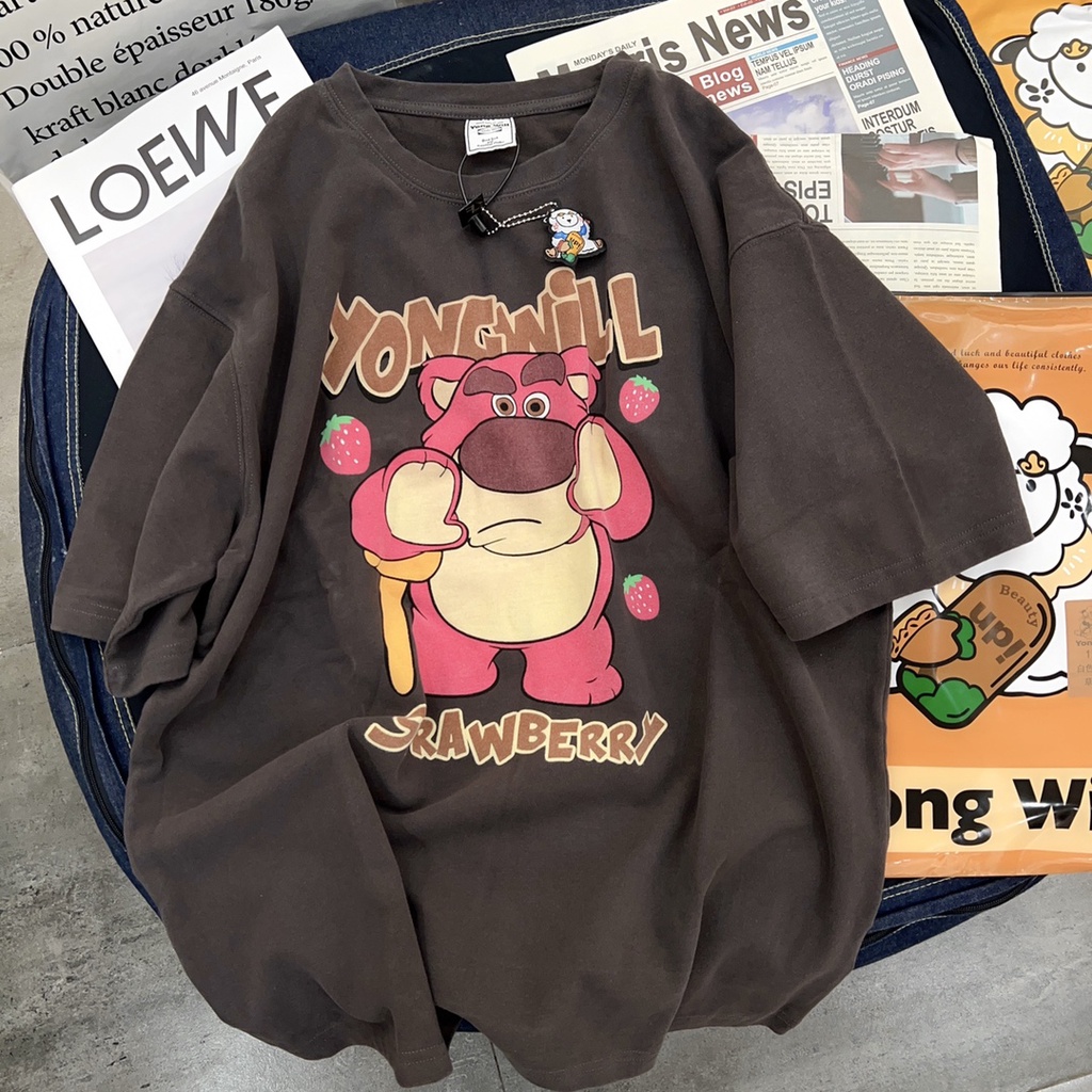 Terbaru Kaos Atasan Wanita Lengan Pendek Oversize T-shirt Impor (strawberry bear)