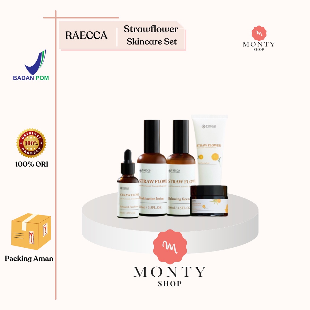 RAECCA Strawflower Skincare Set 5 in 1 - Cleansing Cream 80g - Face Toner 100ml - Advanced Face Seru