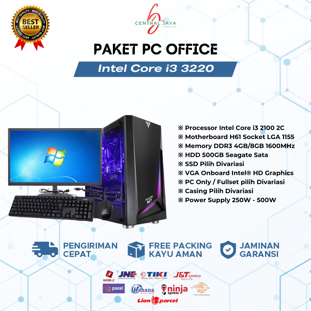 PC Rakitan Fullset Core i3 3220 RAM 8GB HDD SSD + Monitor 19 inch komputer rakitan full set pc desktop garansi 1 tahun