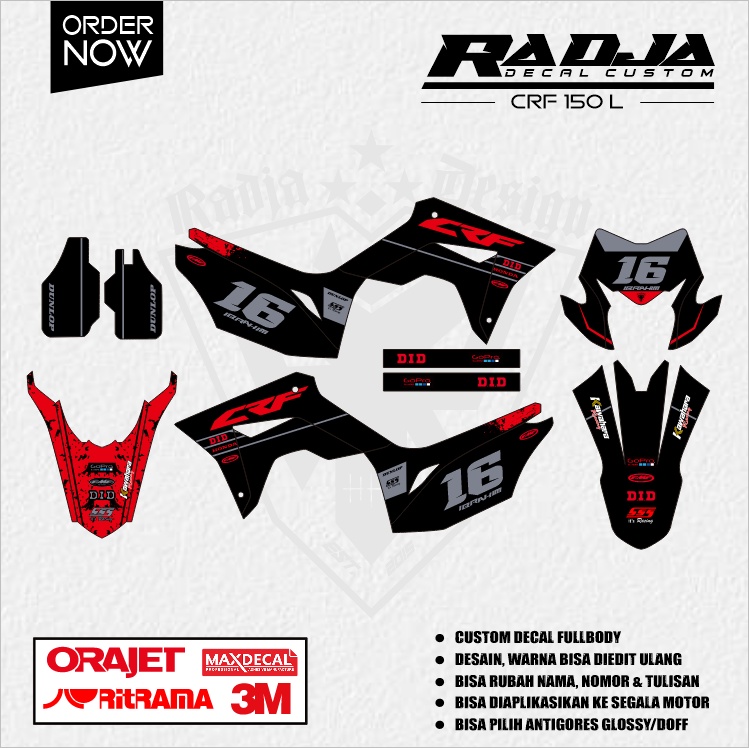 DECAL CRF 150 L FULLBODY (001) DEKAL STIKER 2017 2018 2019 2020 2021 2022 2023 2024 2025 HITAM MERAH