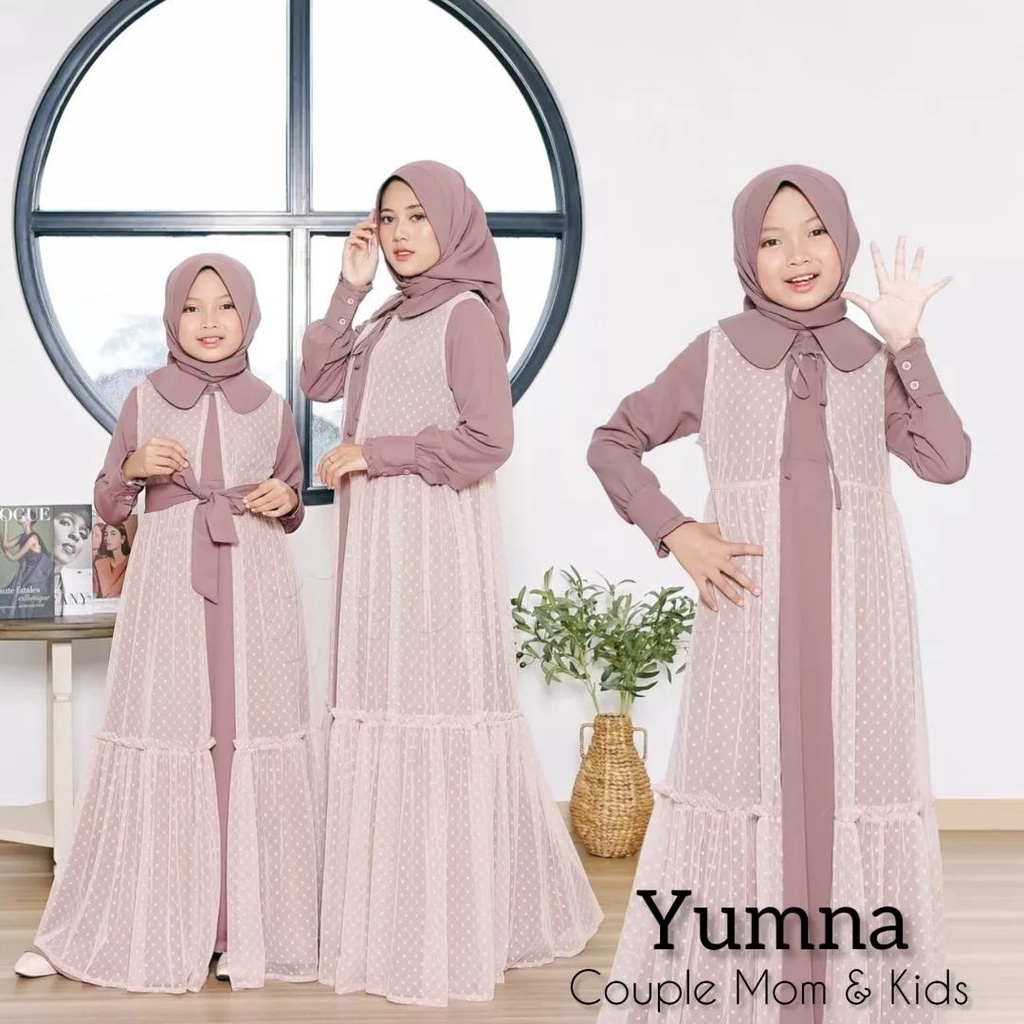 Gamis Couple Ibu Dan Anak Perempuan Lebaran 2023 Yumna Couple Mom &amp; Kids Baju Pasangan Terbaru Shakila Mix Tile Dot Fashion Couple Pakaian Wanita Set Pakaian Couple