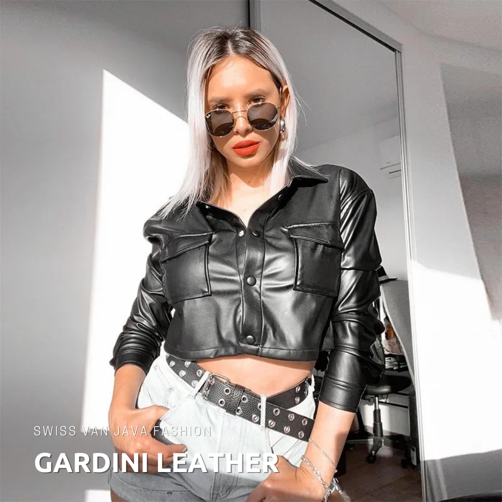 JAKET KULIT SEMI WANITA CROP JUMBO ORIGINAL 100% STYLE KOREA OVERSIZE HITAM PANJANG / JACKET KULIT W
