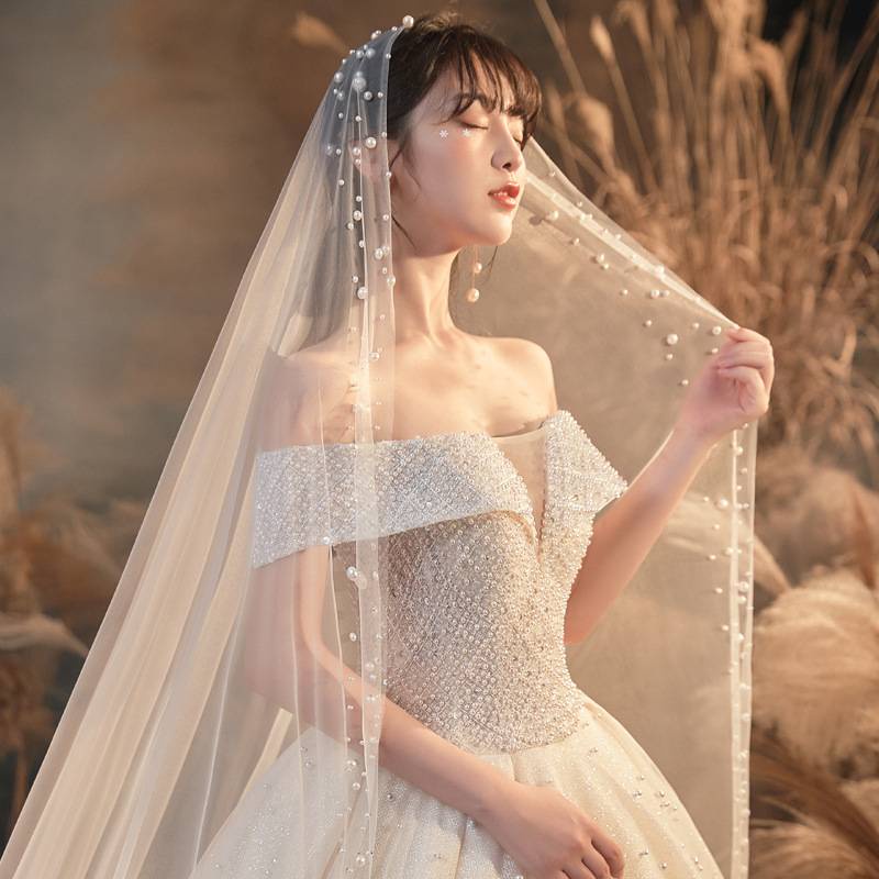 Gaun pernikahan 1.5m Ekor Luxurious Women Bridal Diamond Pearl Wedding Dresses Off Shoulder gaun pengantin Ballgown