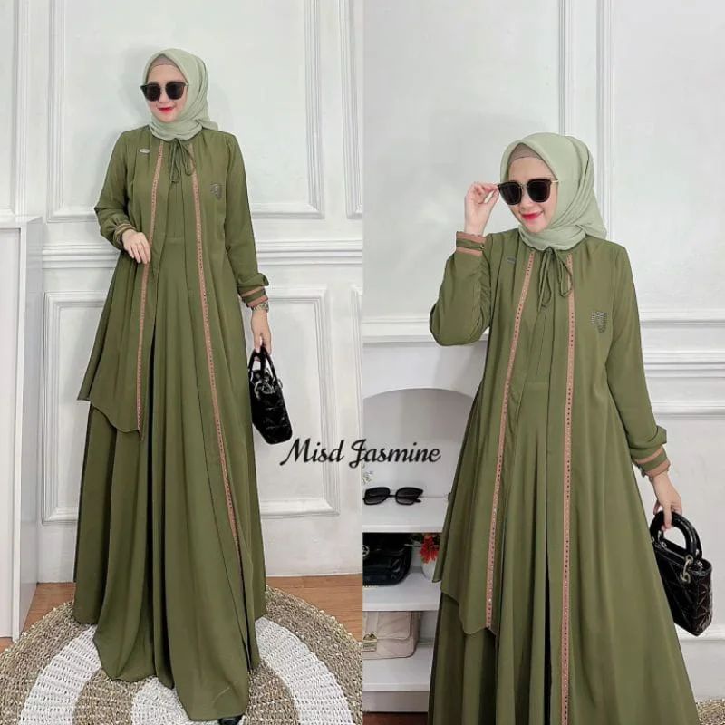BAJU GAMIS WANITA TERBARU WARNA GREEN SAGE JASMINE DRESS LEBARAN WANITA 2023 FASHION MUSLIM WANITA