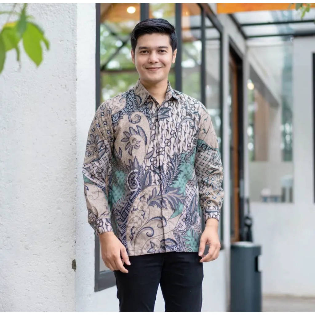 Batik Pria Lengan Panjang Gus Azmi BATIK AZMIL HRB026 motif KERATONAN Kode 002 size M L XL XXL Regul