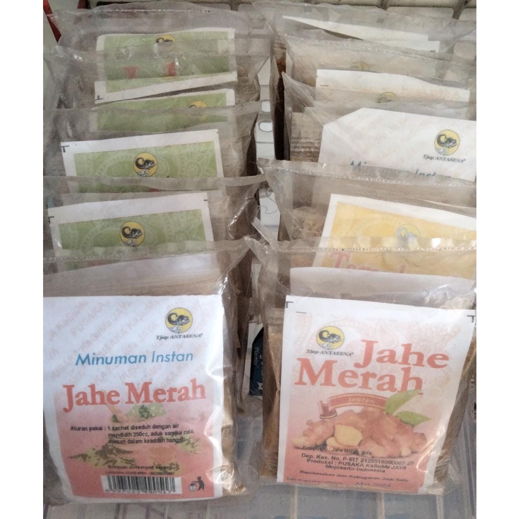 

MINUMAN SERBUK KUNIR / JAHE / JAHE MERAH / TEMULAWAK TJAP ANTASENA isi 4 sachet @20gr