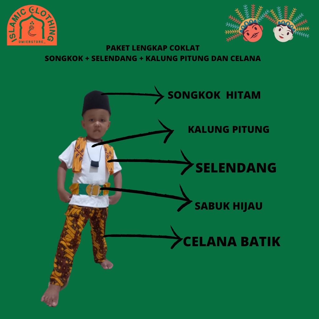 Paket Celana Batik Anak Sampai Dewasa Lengkap Dapat Peci Sabuk Kalung Pitung selendang batik