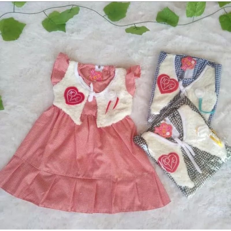 Dress Bulu Anak Umur 1-3 Tahun/Dress Bulu Tali