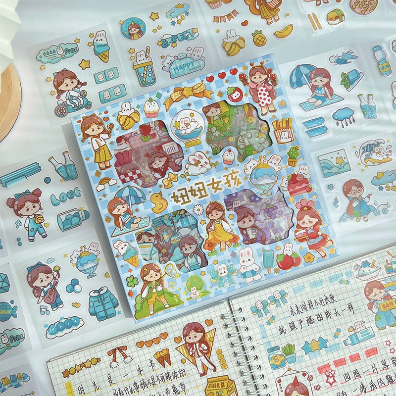 100PCS Stiker Lucu Desain Scrapbook Stiker Alat Tulis Stiker Dekoratif Kawaii / Set Stiker Tahan Air Kartun