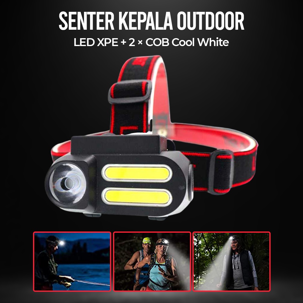 Senter Kepala Headlamp Outdoor LED XPE+2xCOB ( HARGA TANPA BATERAI)
