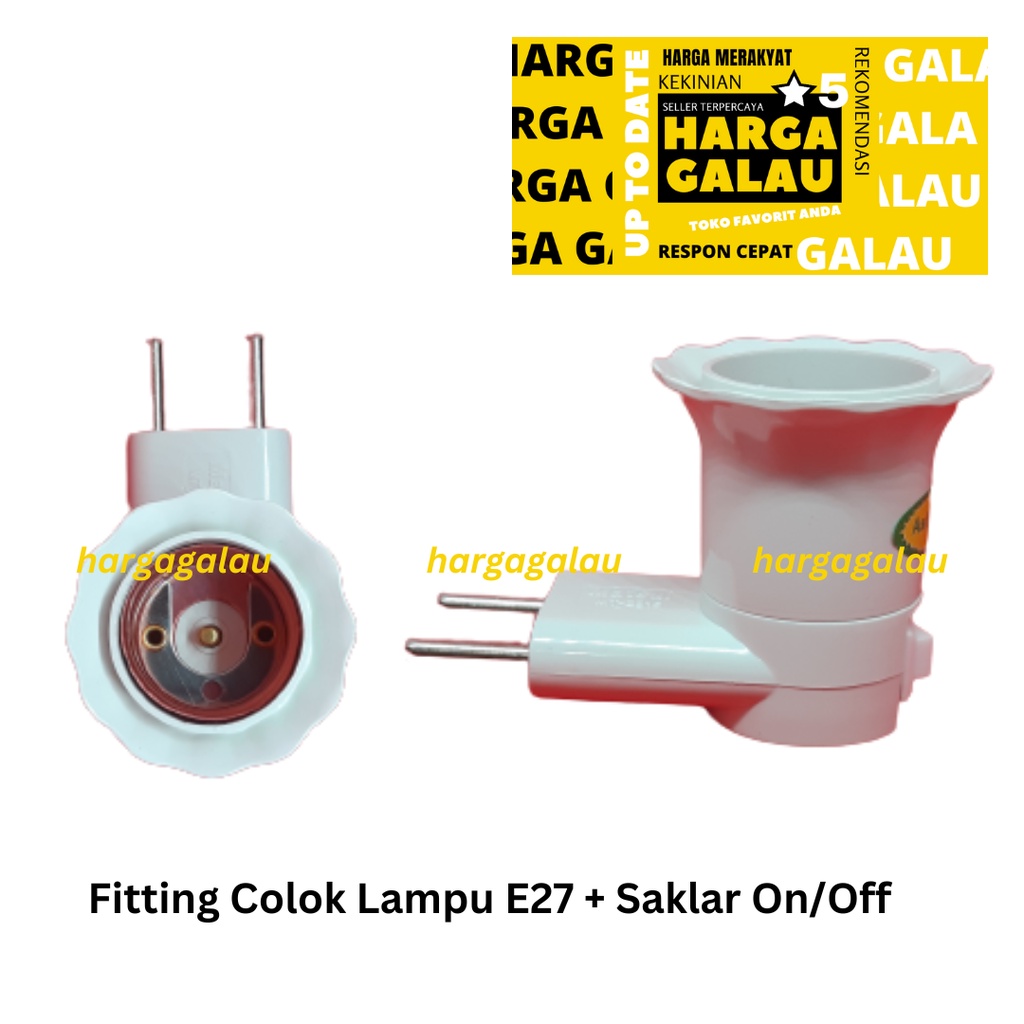 Fitting Colok Lampu E27 SNI + Saklar OnOff Model L Putih Socket e 27 Asli Kuningan Berkwalitas