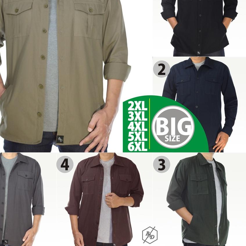 ♣ Kemeja Parka Semi Jaket Lengan Panjang Pria Big Size Jumbo Casual Kerja Cowok Katun Lapangan ➱
