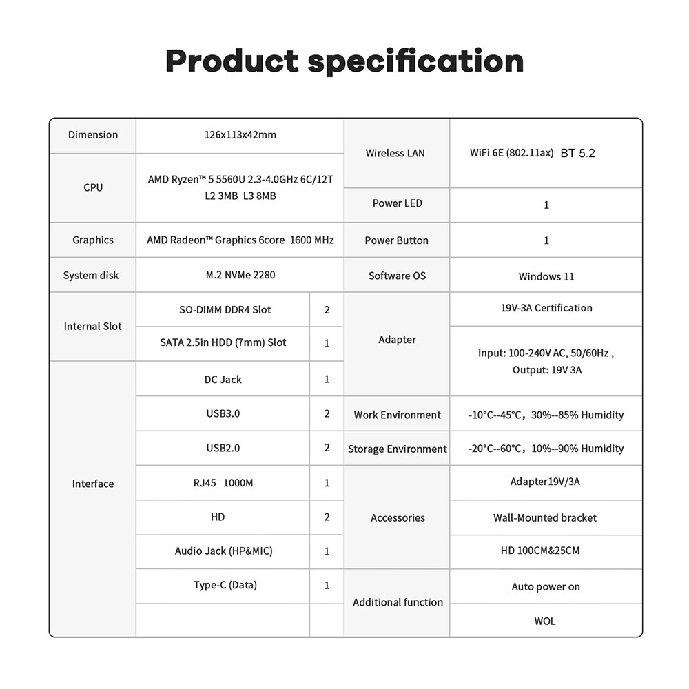 BEELINK SER5 - AMD RYZEN 5 5560U MINI PC 16GB DDR4 500GB M.2 NVMe