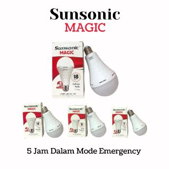 SUNSONIC LAMPU LED EMERGENCY MAGIC 7W 9W 12W 18W AC DC SUNSONIC 7 Watt 9Watt 12 Watt 18Watt Listrik Padam Otomatis Nyala