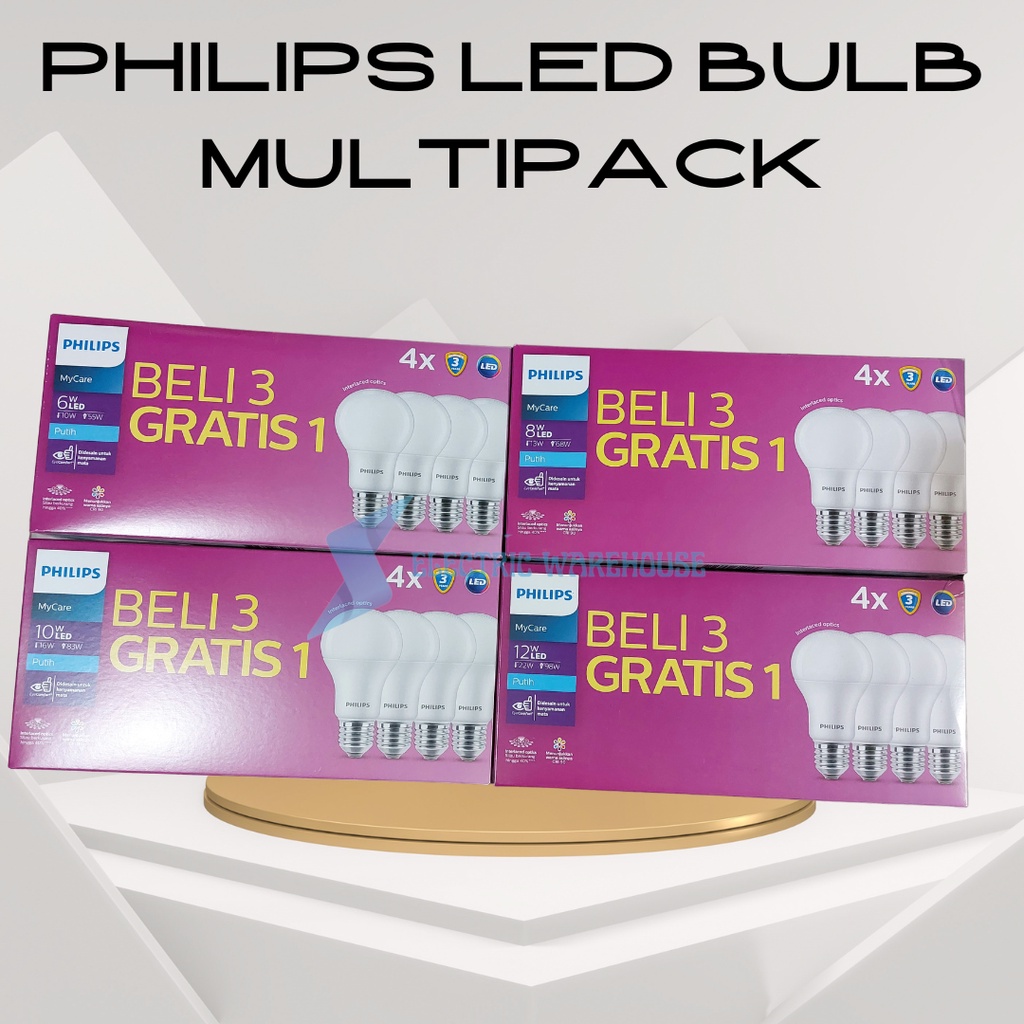 LAMPU PHILIPS LED BULB MYCARE MULTI PACK E27 PUTIH / COOL DAYLIGHT 4 6 8 10 12 14.5 W PAKET ISI 4 / 